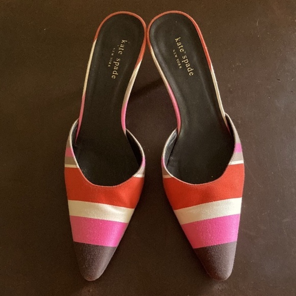 KATE SPADE Striped Kitten Heel Mules Sandals Shoes Size 8.5